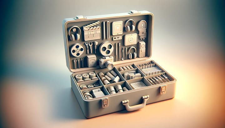 3D image that shows a toolbox with video editing items inside.