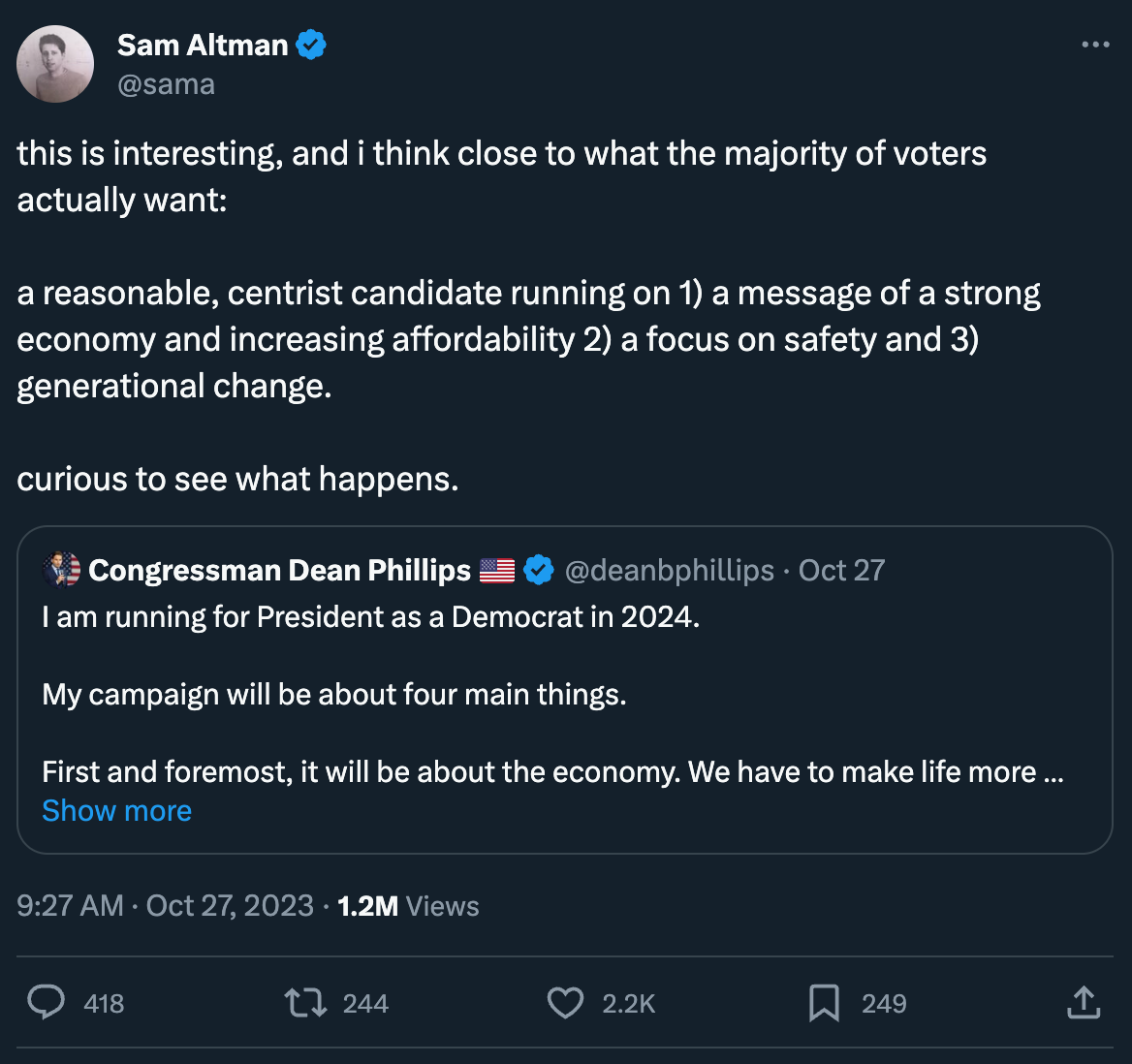 Is Sam Altman running for President in 2024?