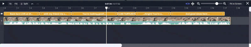 A GIF screen recording that shows how a user can right click on a video asset in the Timeline to open the dropdown menu, then select "Detach Audio" to separate the audio from the video, to edit each independently.