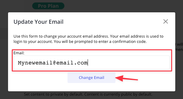 Screenshot of edit page to enter new email address