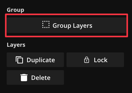 Screenshot of the side panel with the selection to group layers boxed in red