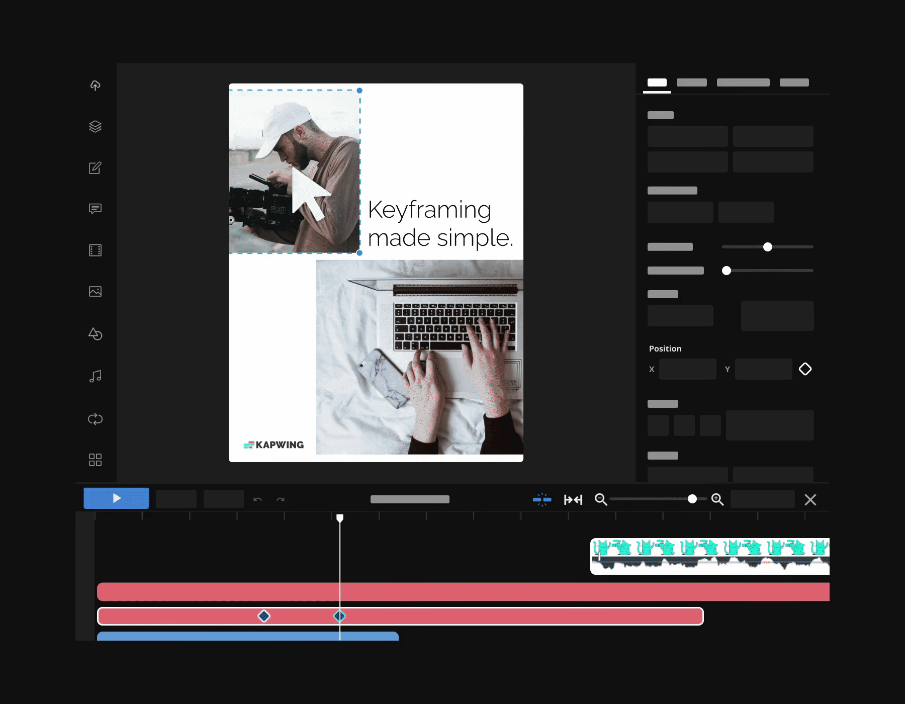 screen recording gif of someone adding key frame in Kapwing studio