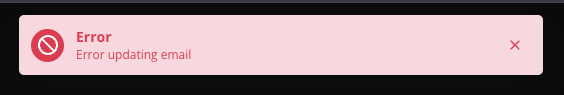 "Error: Error Updating Email"