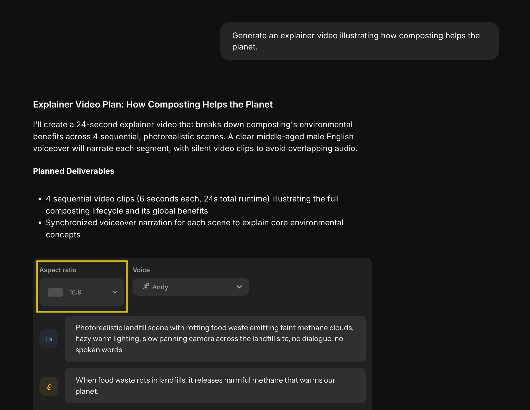 Screenshot of chat with Kapwing AI with Aspect Ratio highlighted