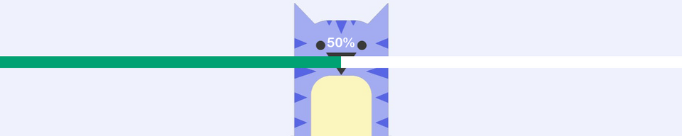 A green and white progress bar that is 50% filled over a purple Kapwing Kat logo