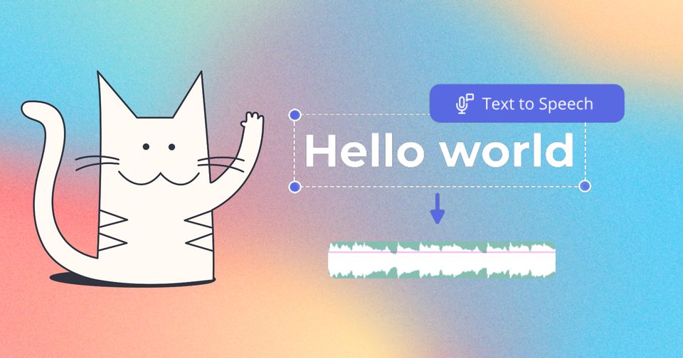 Image of Kit waving with the words "Hello world" in a text box and waveform