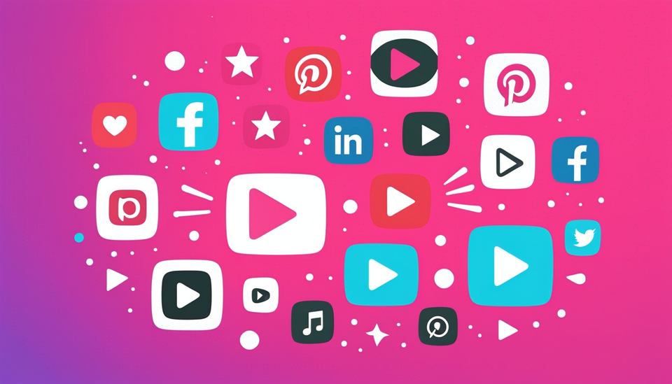 image of different social media thumbnails and fun dots and sparkles against a pink and purple ombre background