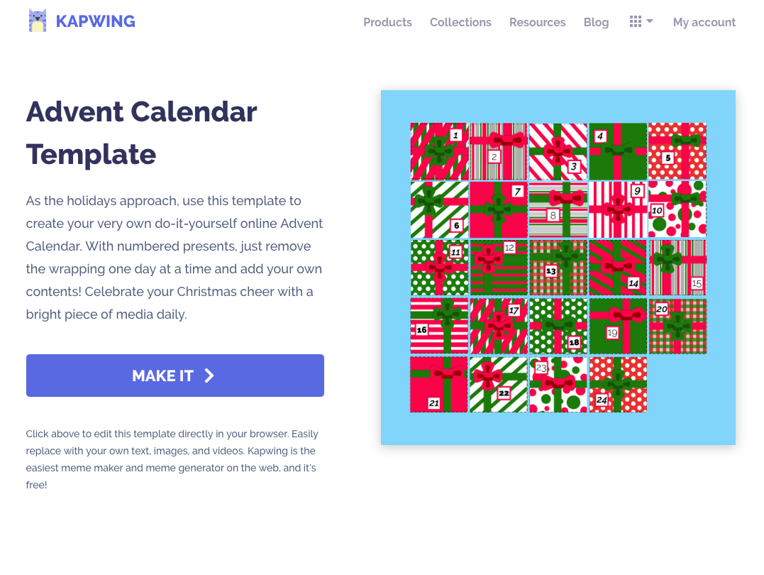 Kapwing's advent calendar template