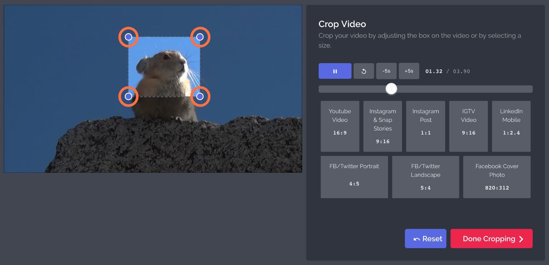 Crop video interface