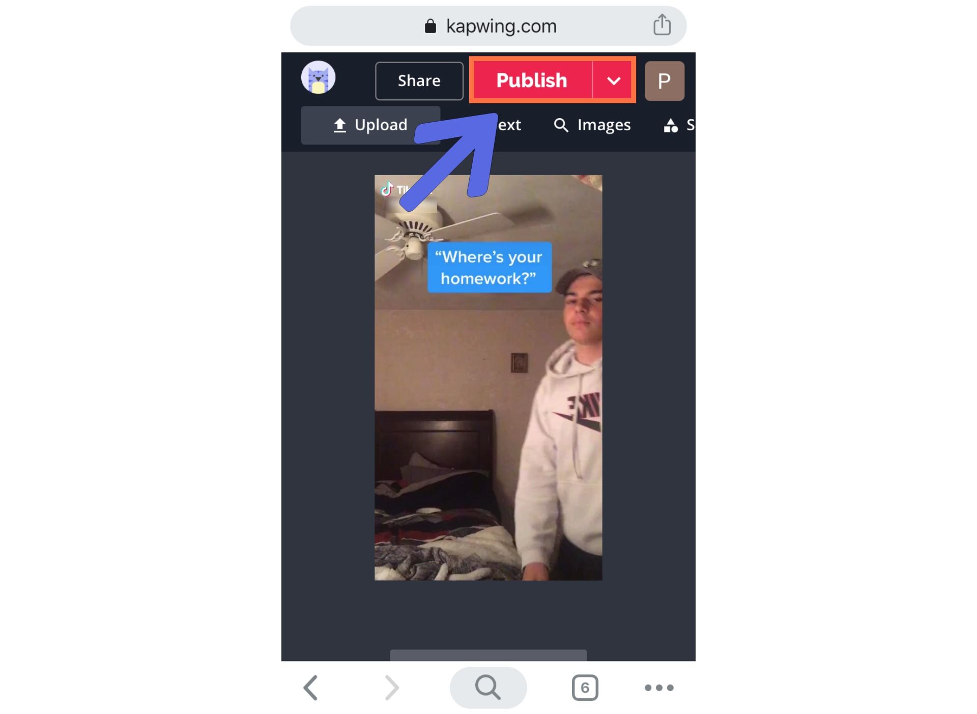 A screenshot from the Kapwing Studio, showing how to save your video from TikTok. 