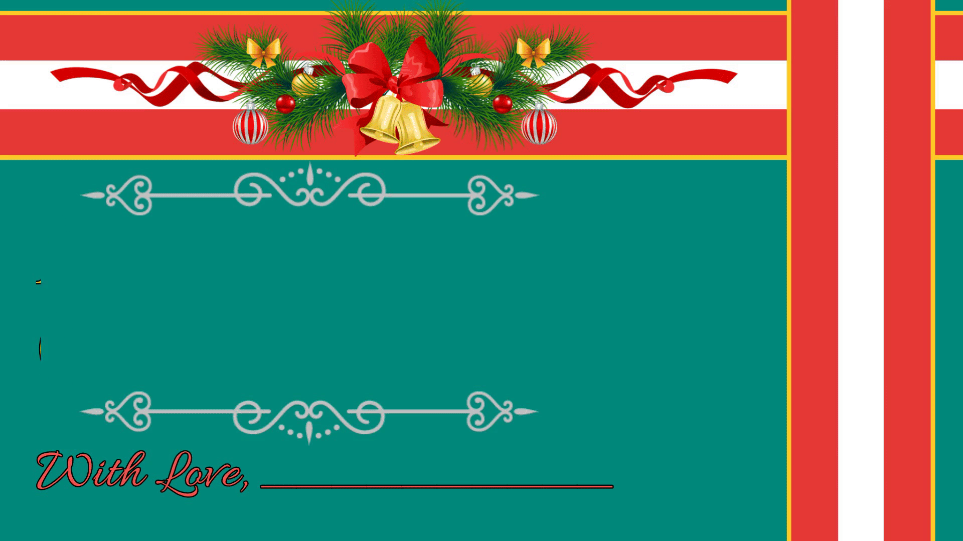 A holiday ecard example, with ribbons and animated text.