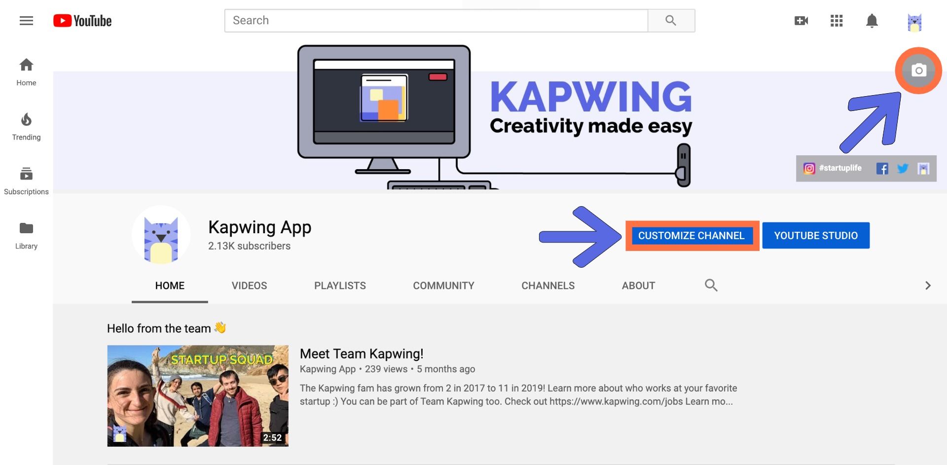 A screenshot showing how to customize you channel art in YouTube. 