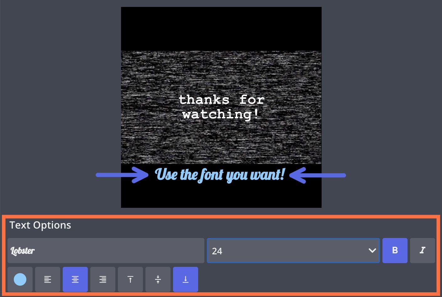 A screenshot showing various fonts being used to add subtitles in Kapwing. 