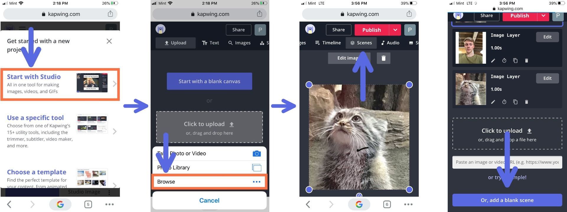 Screenshots showing how to create a slideshow on a single Instagram Story slide. 