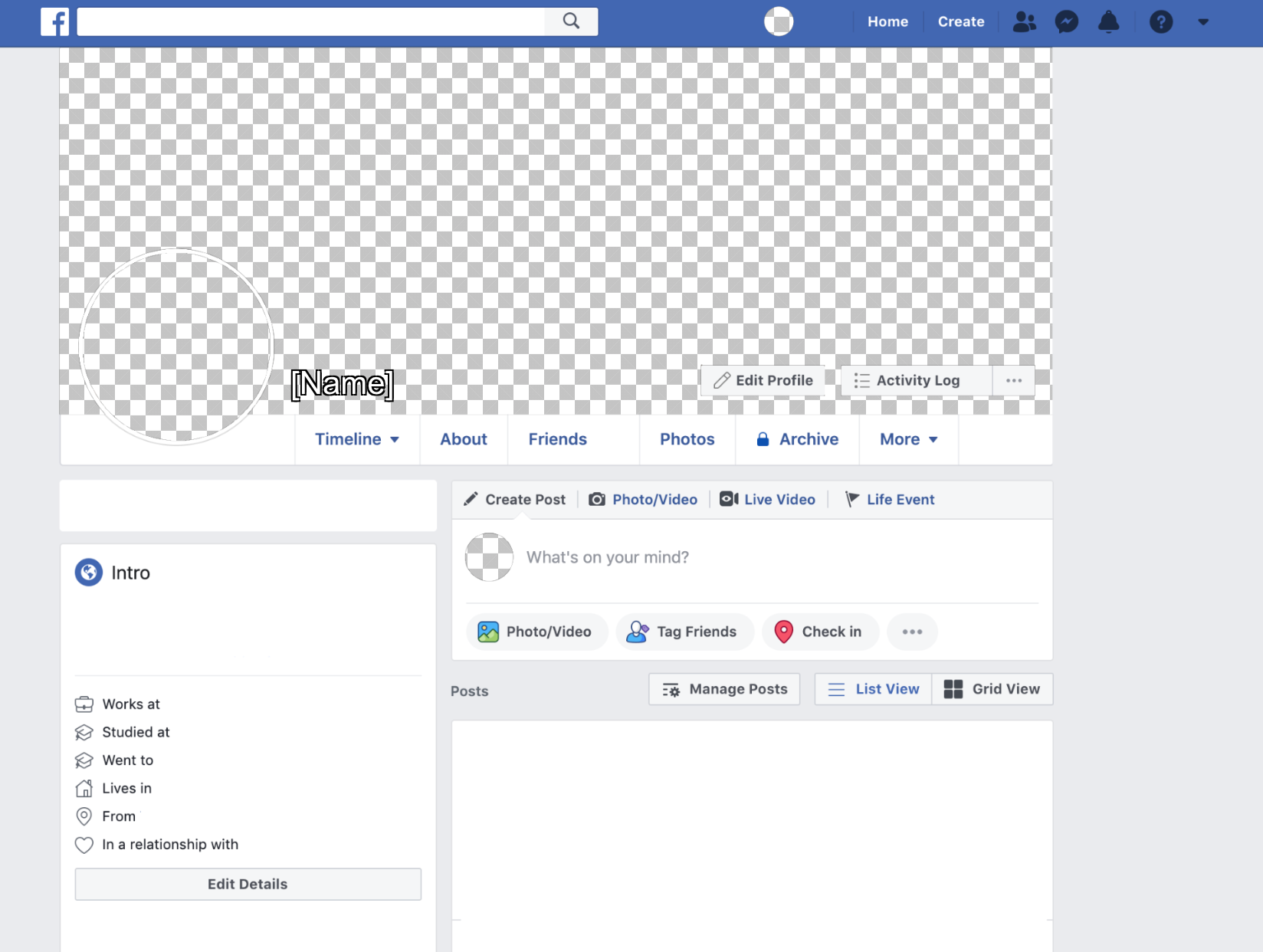 facebook profile layout blank 2022