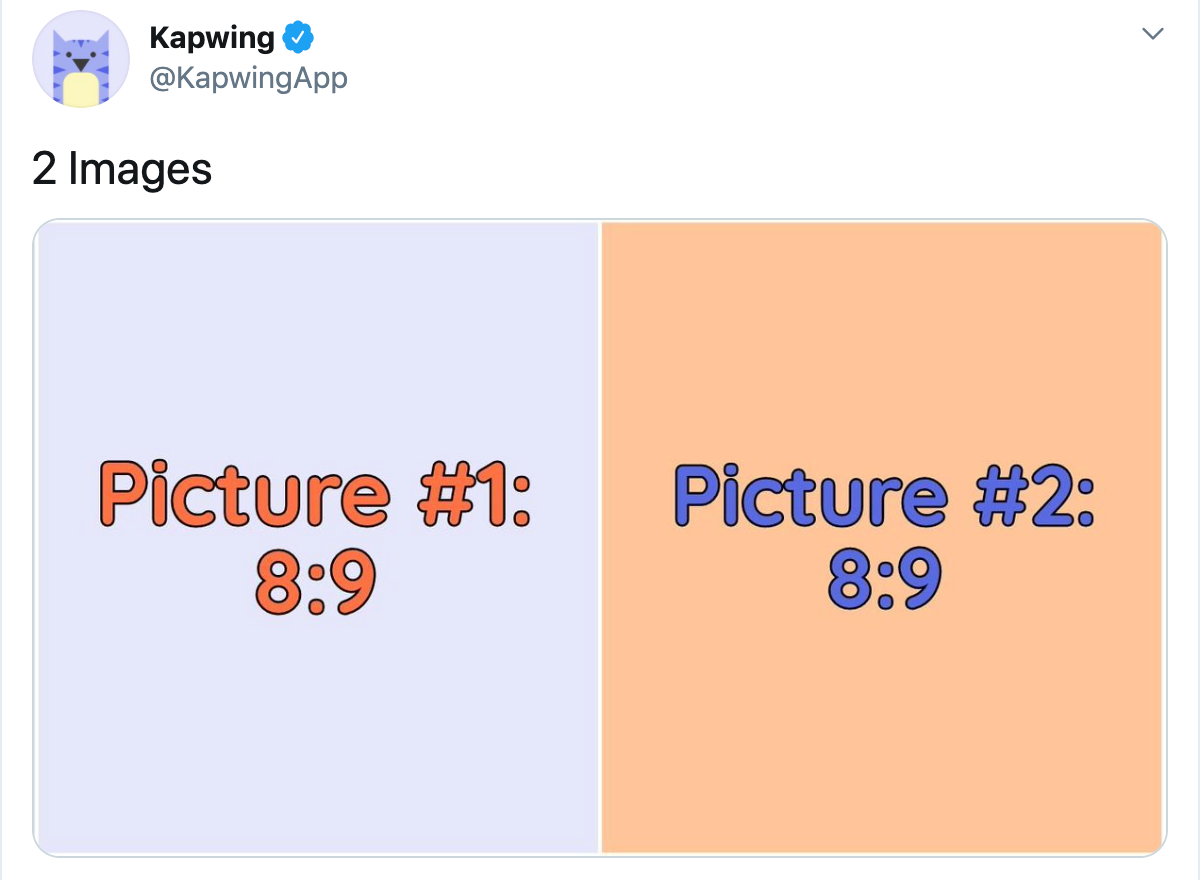 A screenshot showing how to format images for Tweets with two pictures. 