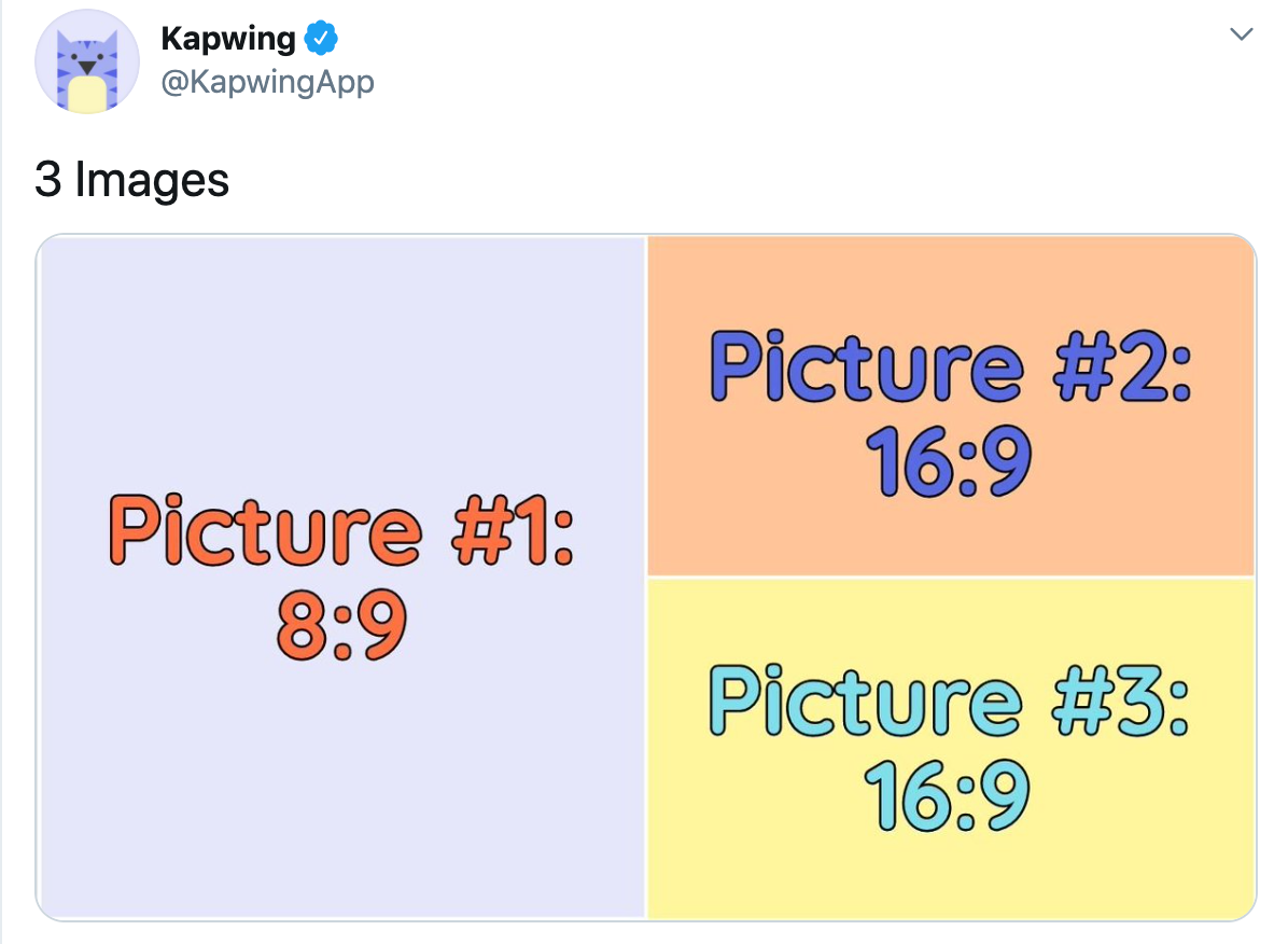 A screenshot showing how to format pictures for Tweets with 3 pictures. 