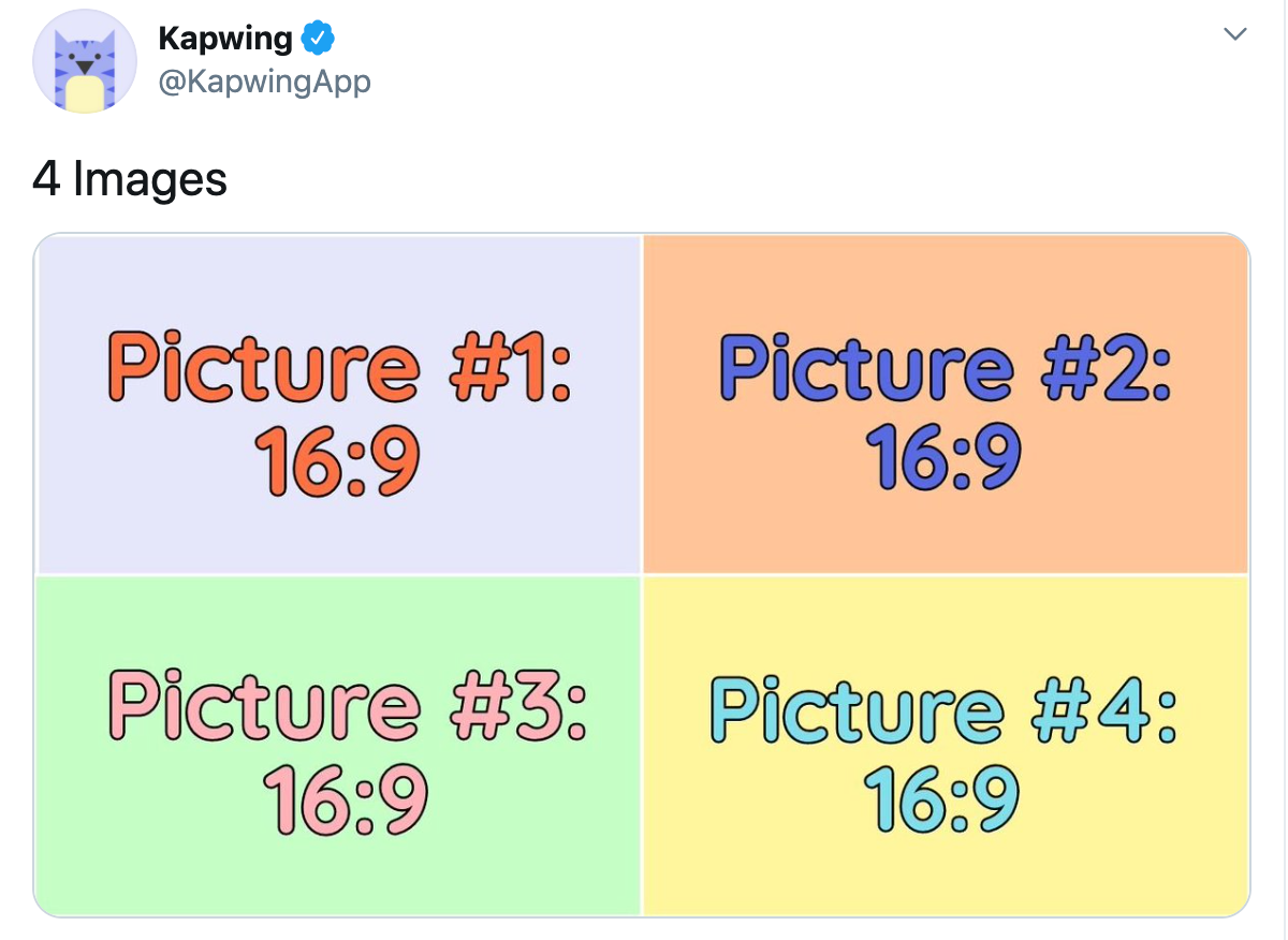 A screenshot showing how to format pictures for Tweets with 4 images. 