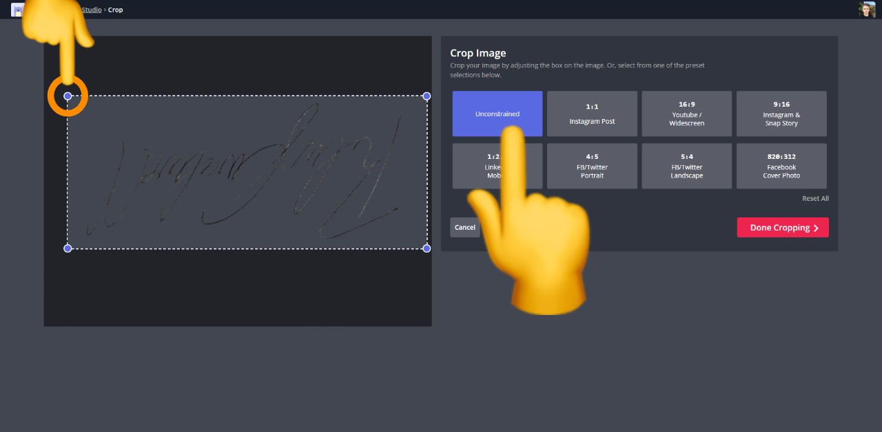 A screenshot of the Kapwing Studio's Crop tool in use. 