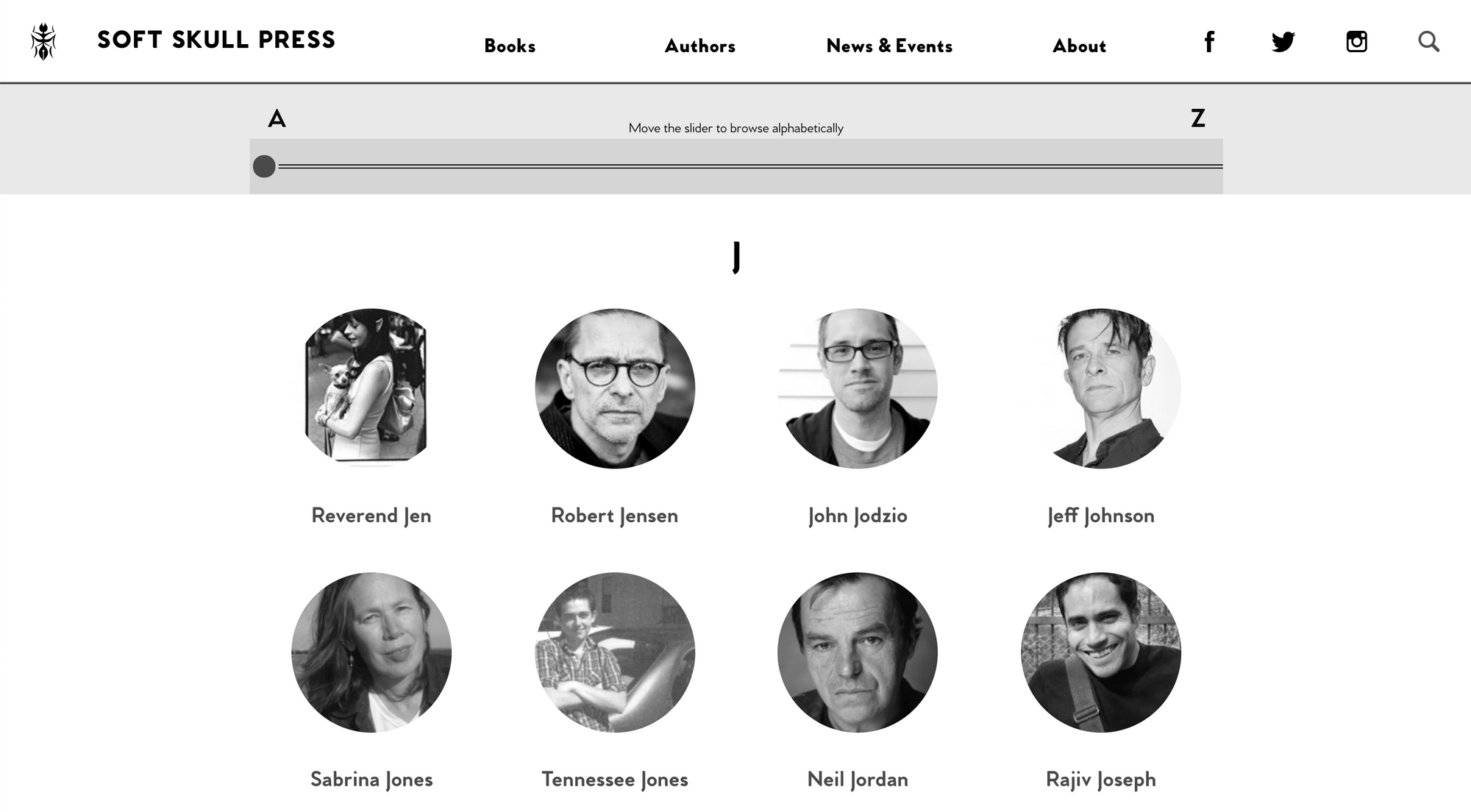 A screenshot of authors' bio photos listed on the website of Soft Skull Press. 