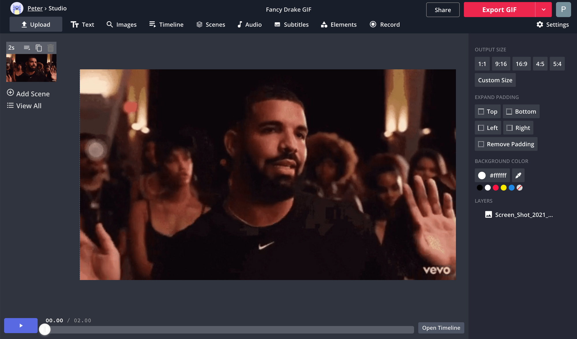 A screenshot of a GIF being edited in the Kapwing Studio. 