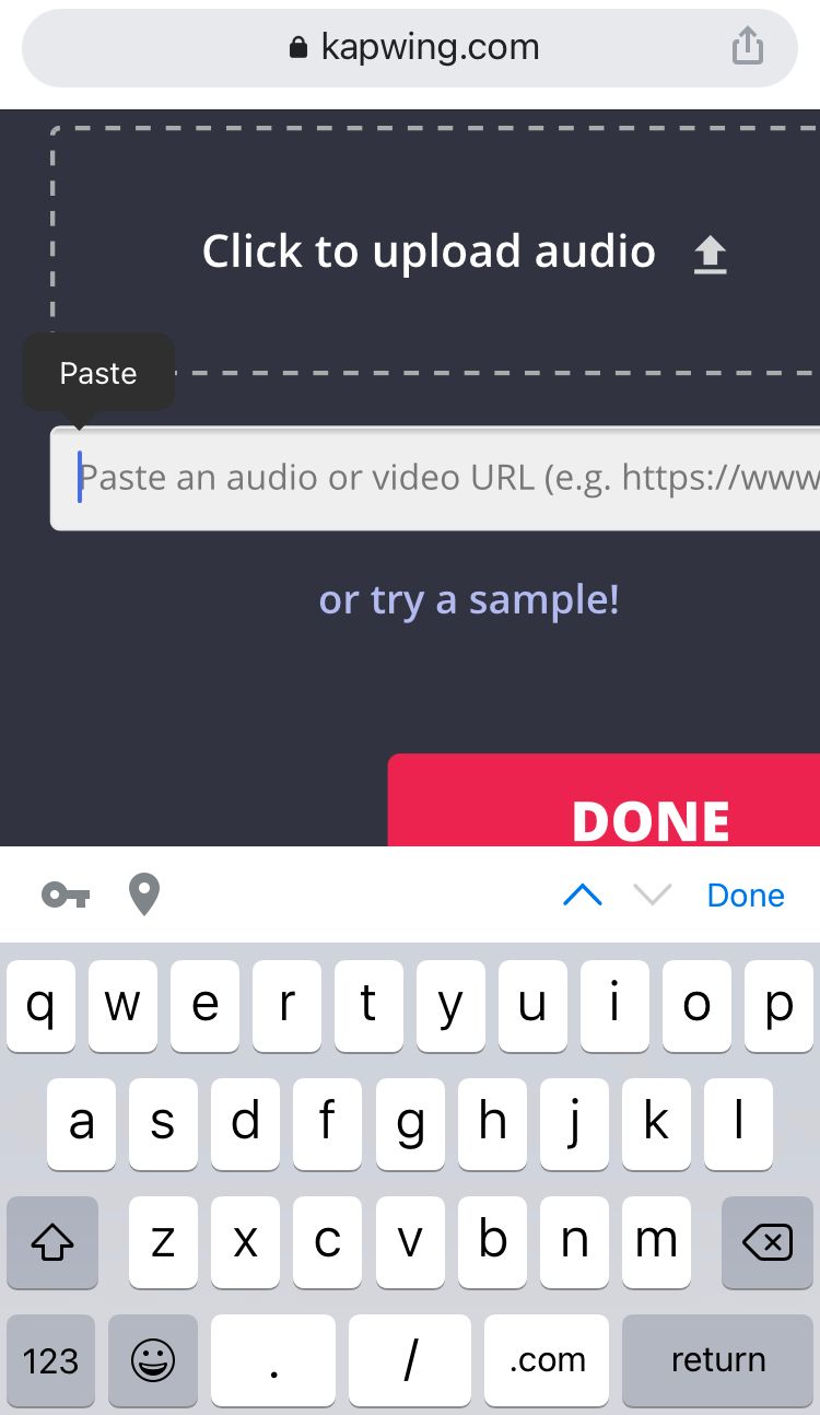 A screenshot showing how to paste links in order to add music to TikTok videos in Kapwing. 