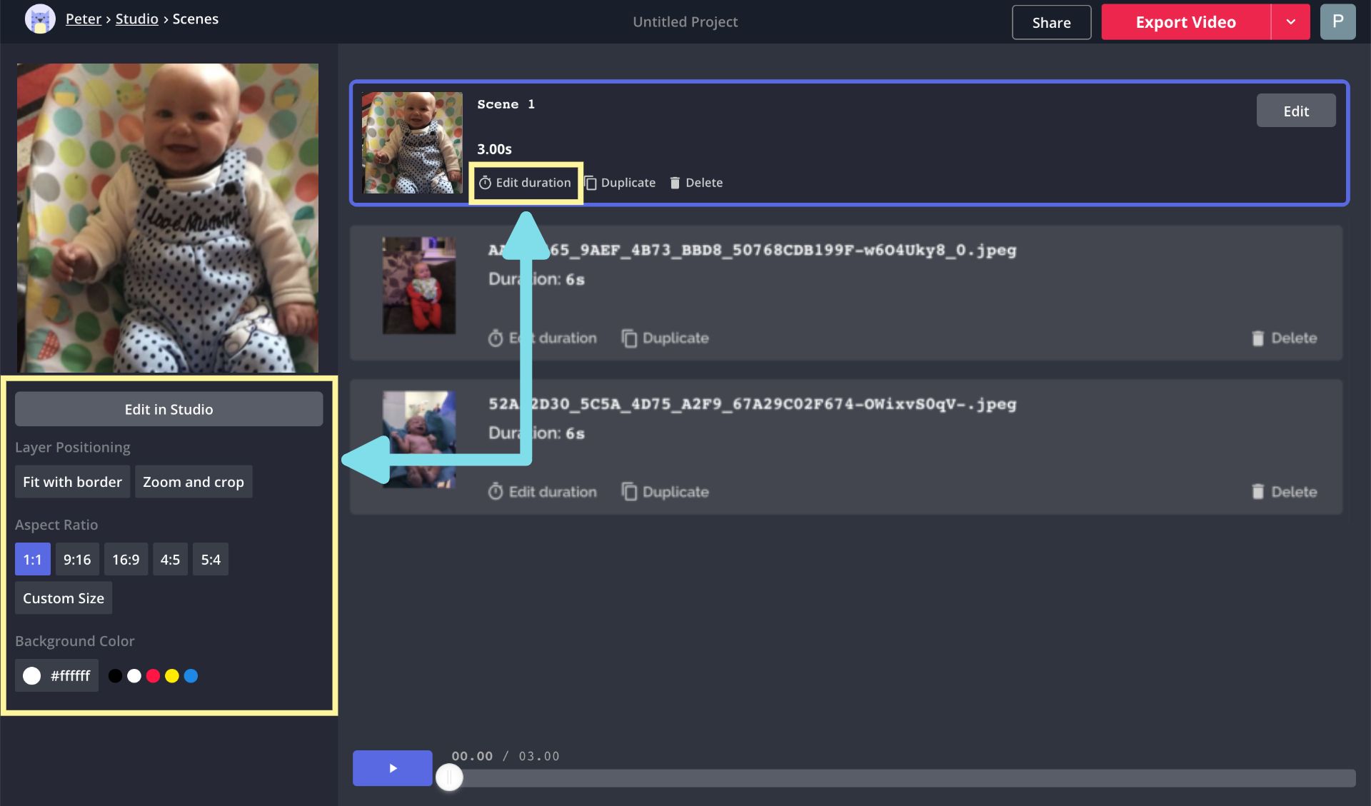 A screenshot showing how to edit the details of a montage video in Kapwing. 