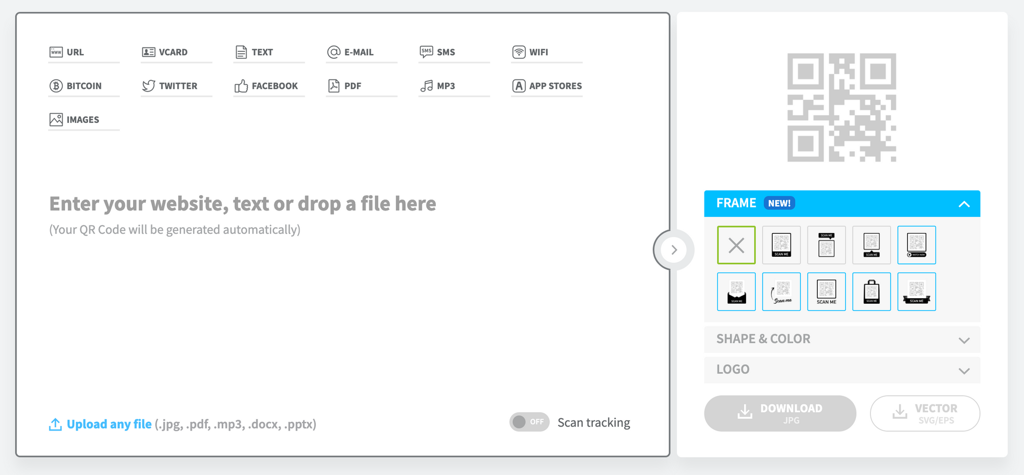 A screenshot showing how to use an online QR code generator. 