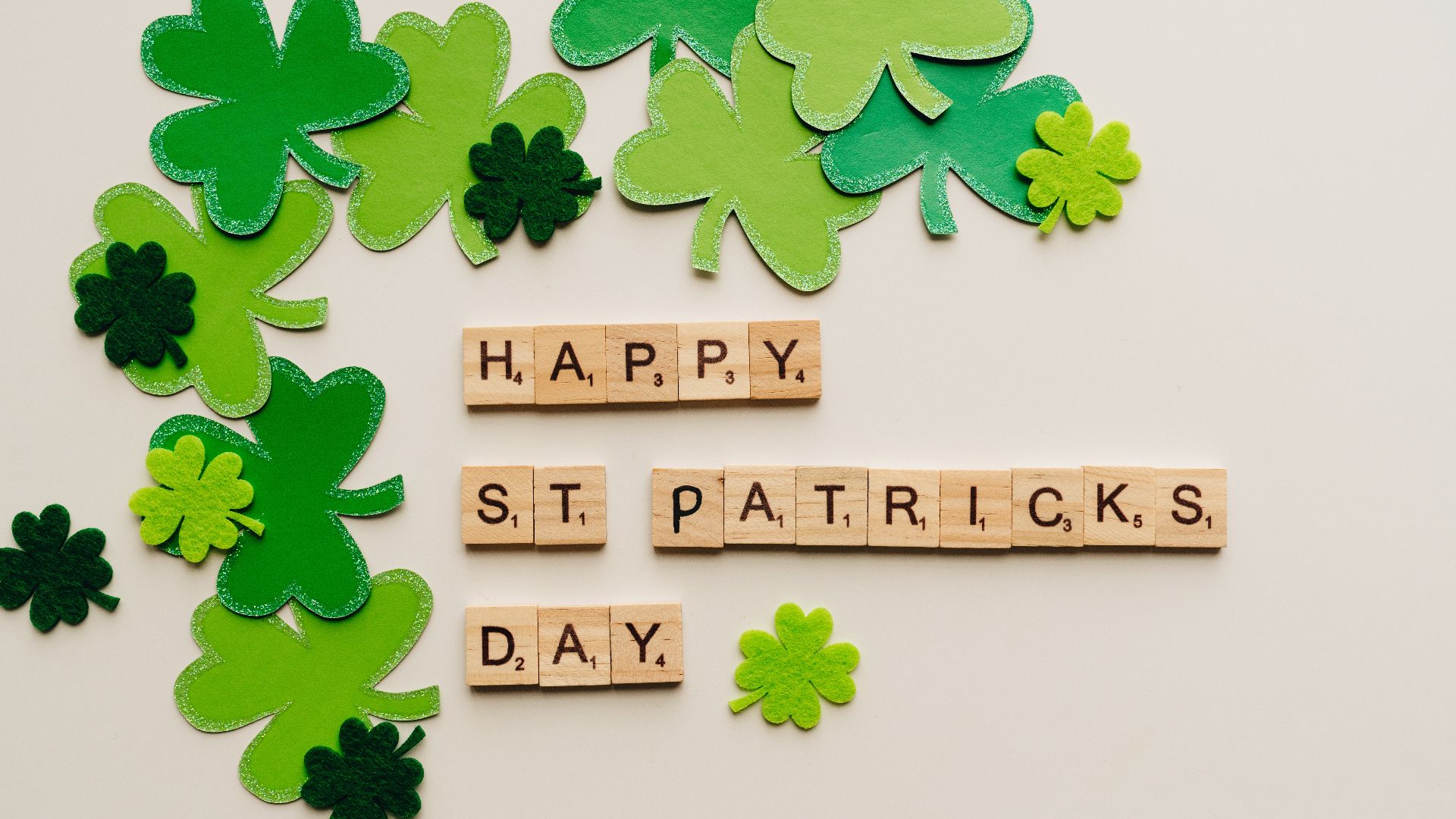 scrabble letters spelling out out St. Patrick's Day