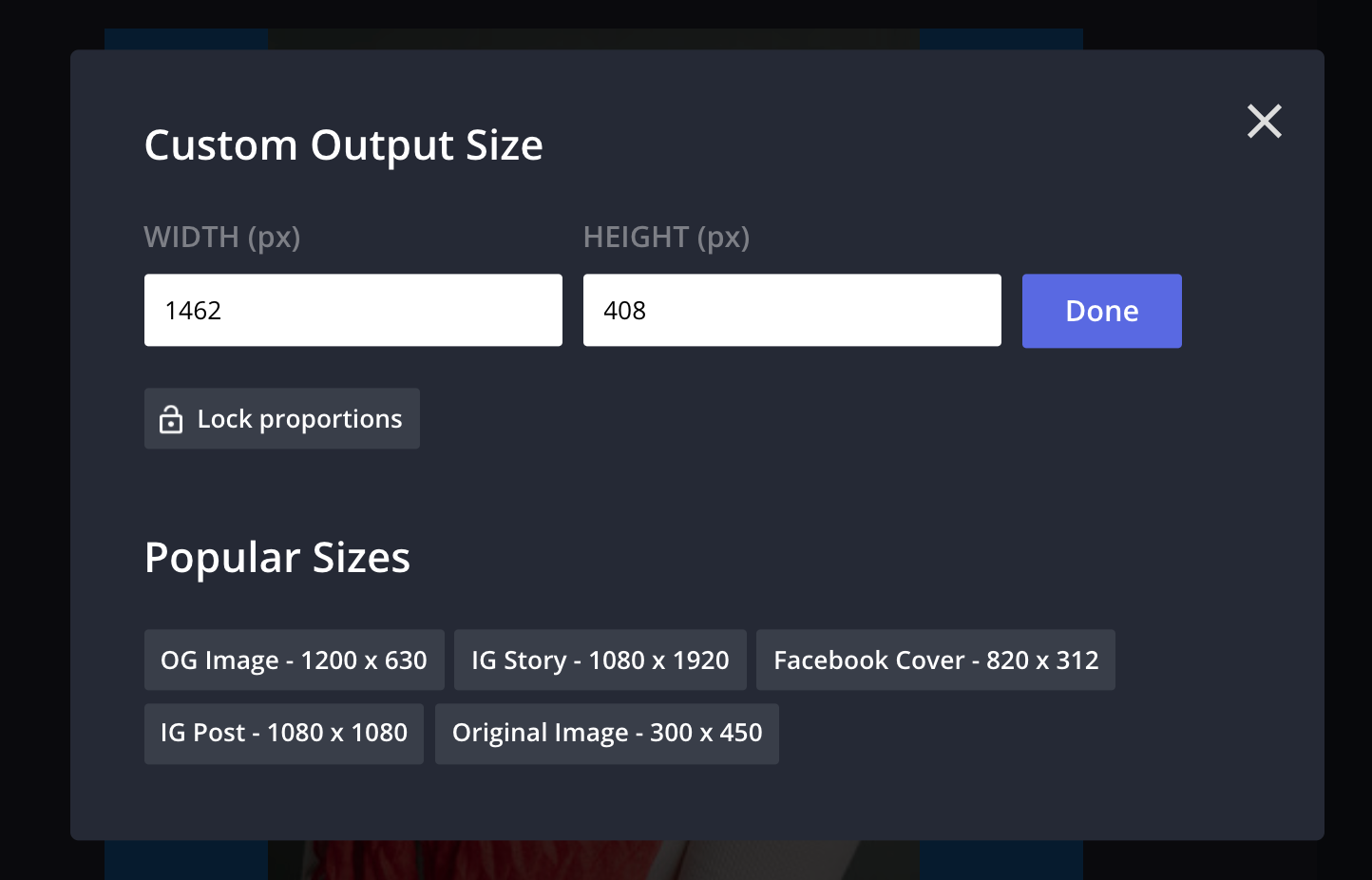 Custom Size input for OnlyFans Banner