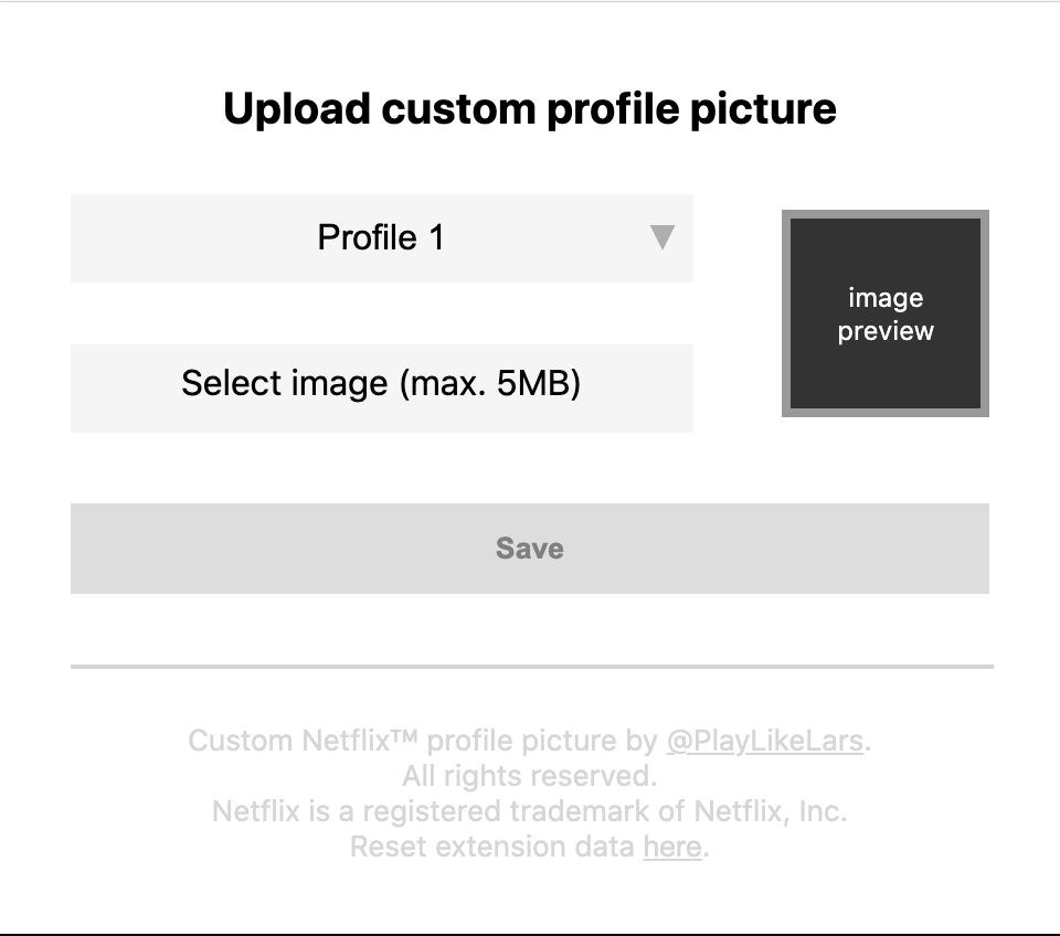 screenshot of how to upload a picture to the custom profile picture for Netflix extension