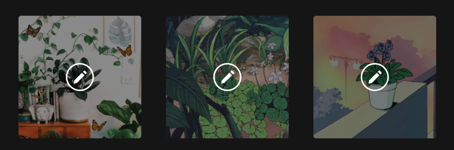 screenshot of three profile pictures with plants on a Netflix account