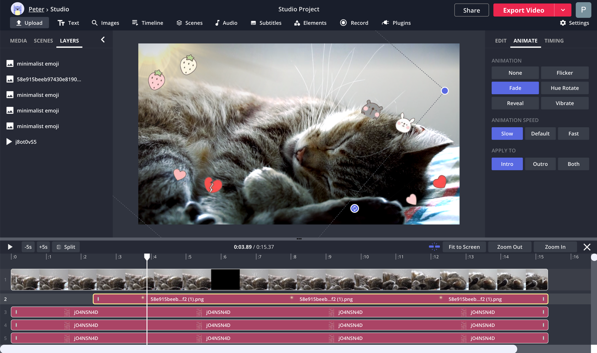 A screenshot showcasing layer editing in the Kapwing Studio. 