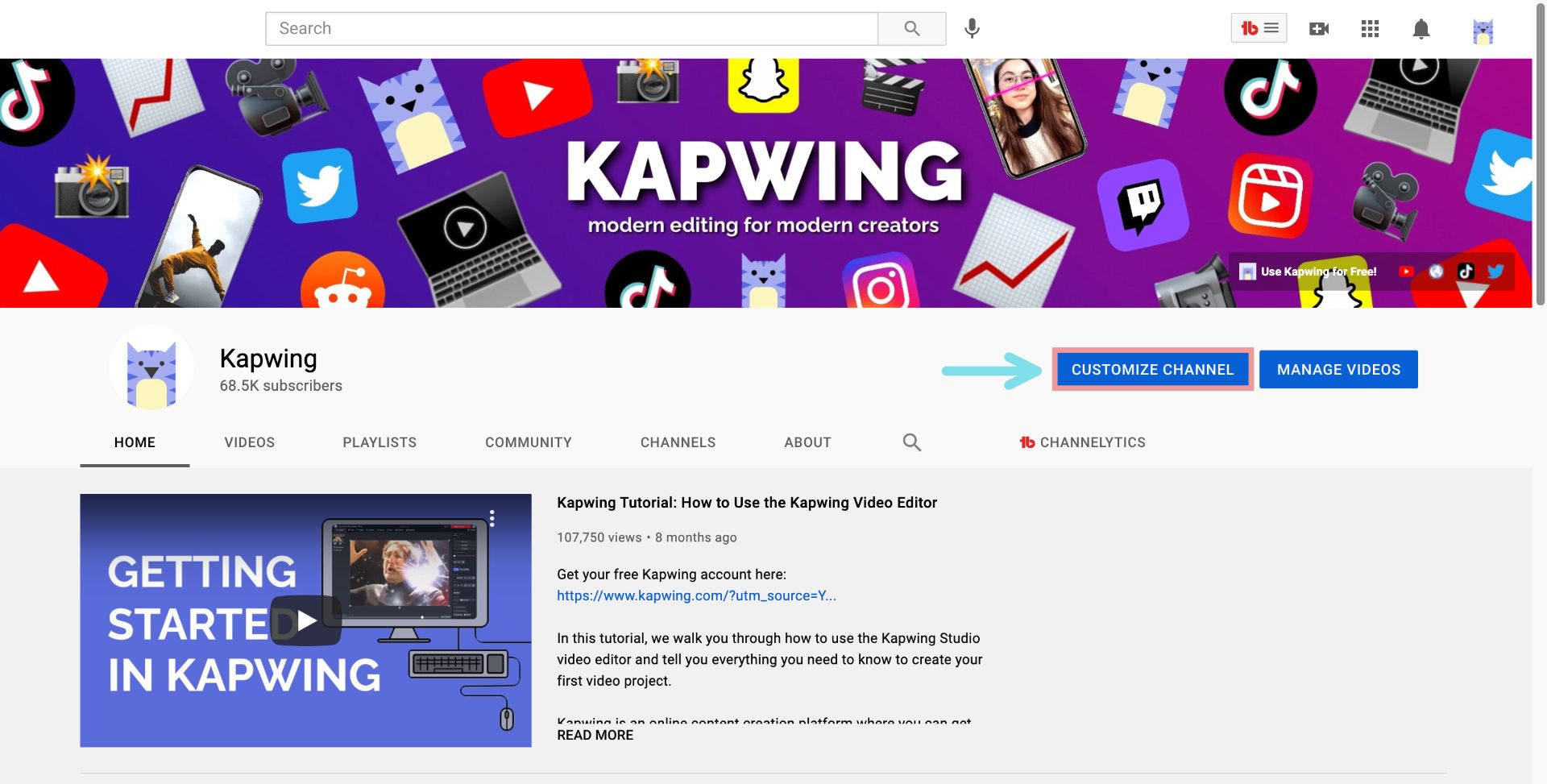 A screenshot showing how to customize a YouTube channel's branding. 