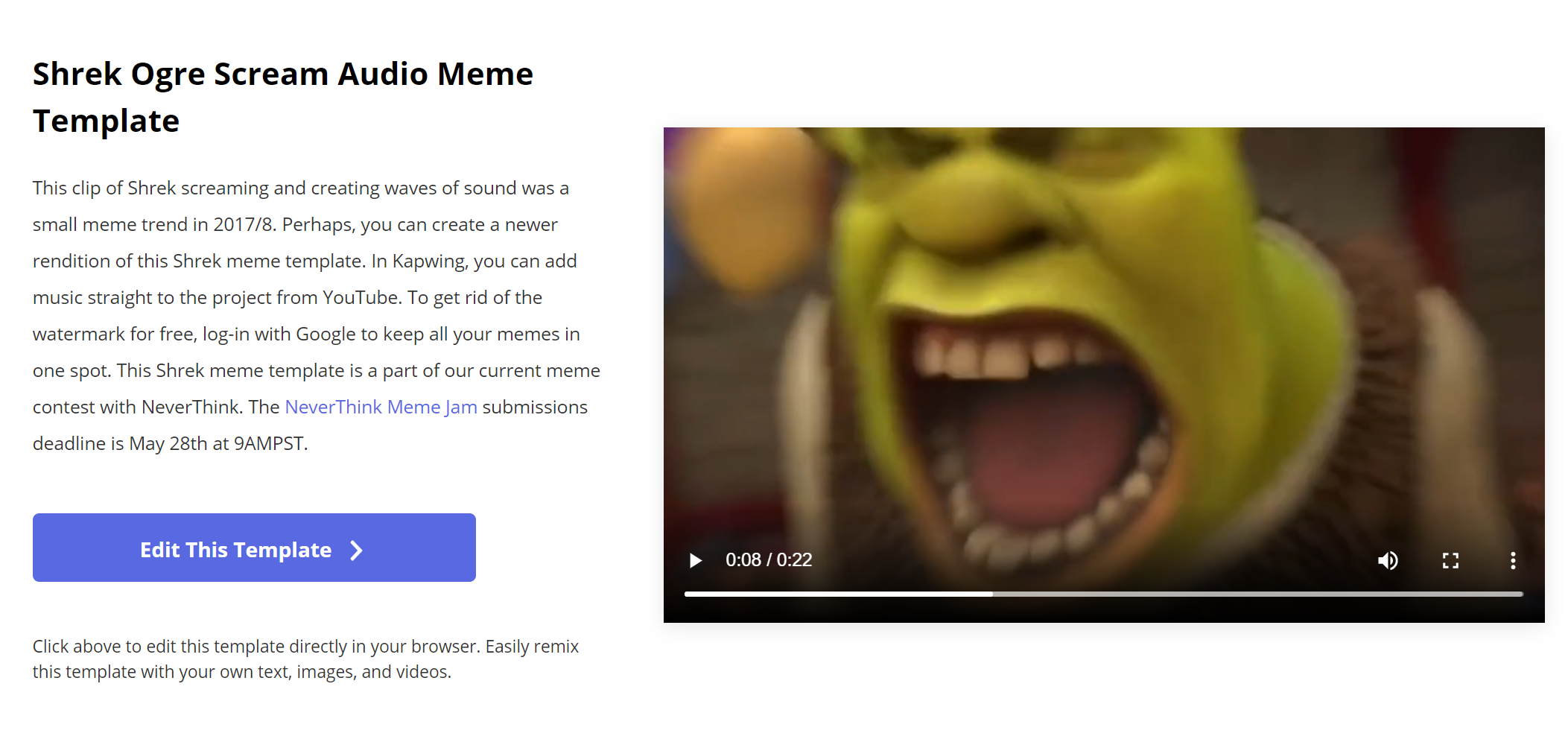 Audio meme template for Shrek Meme Jam