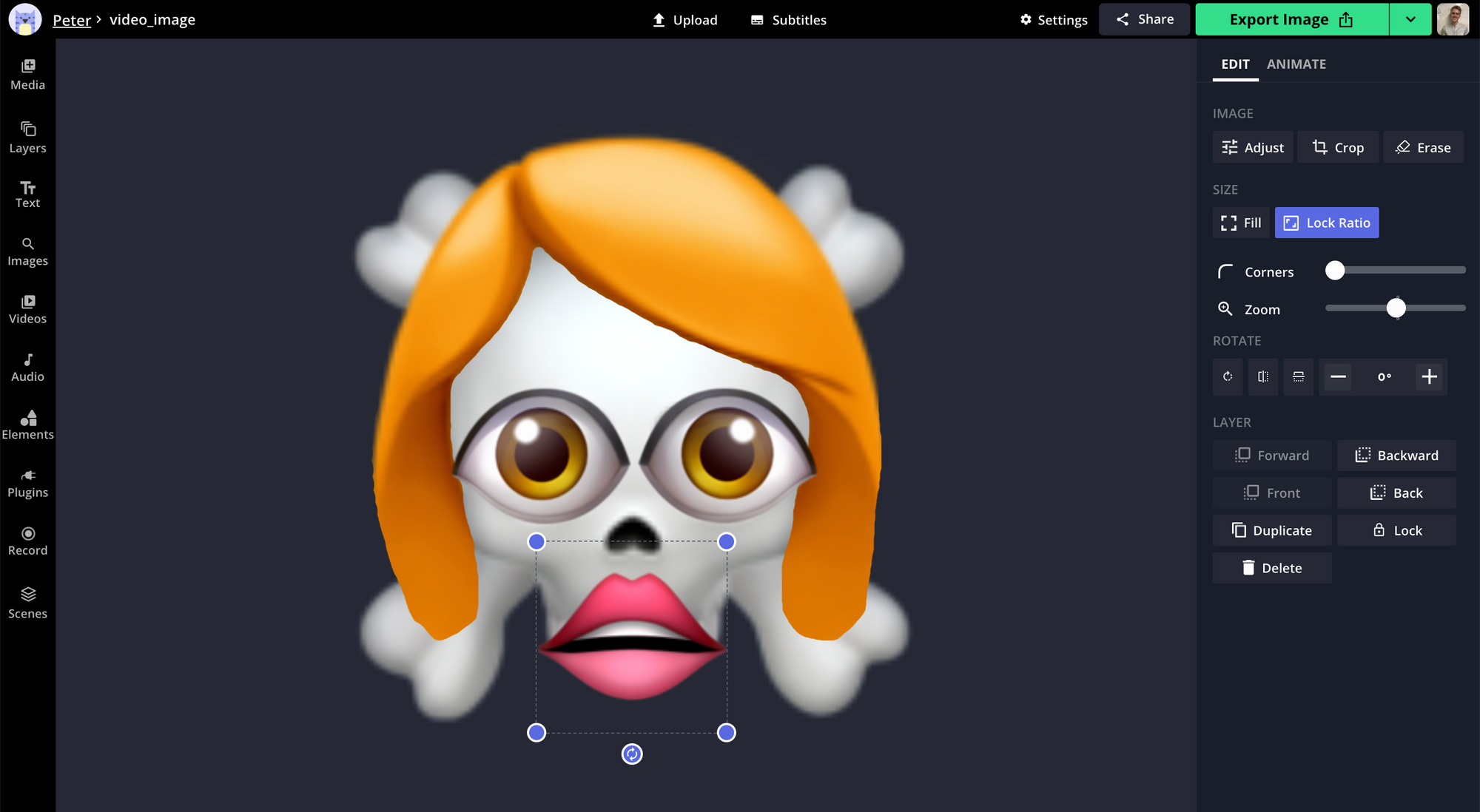 A screenshot of an emoji mashup being made in the Kapwing Studio. 