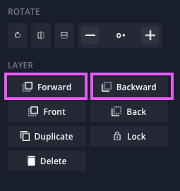 A screenshot of the layer arrangement buttons in the Kapwing studio. 