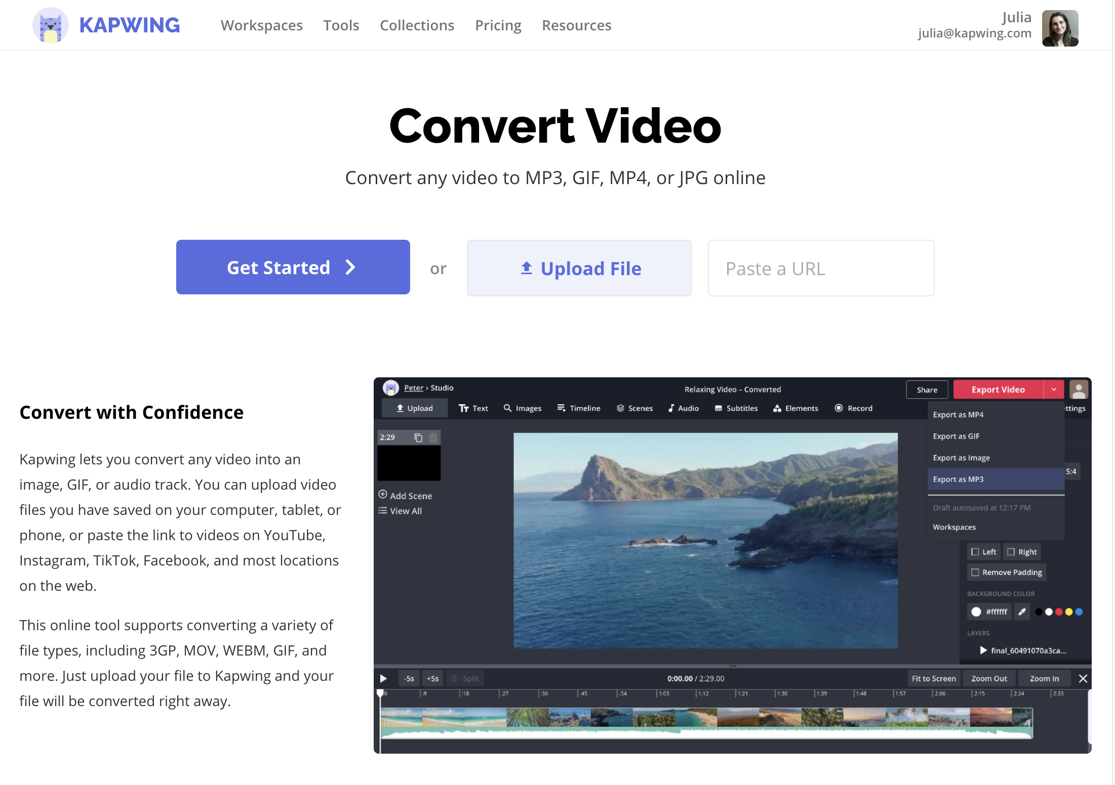 Convert video landing page