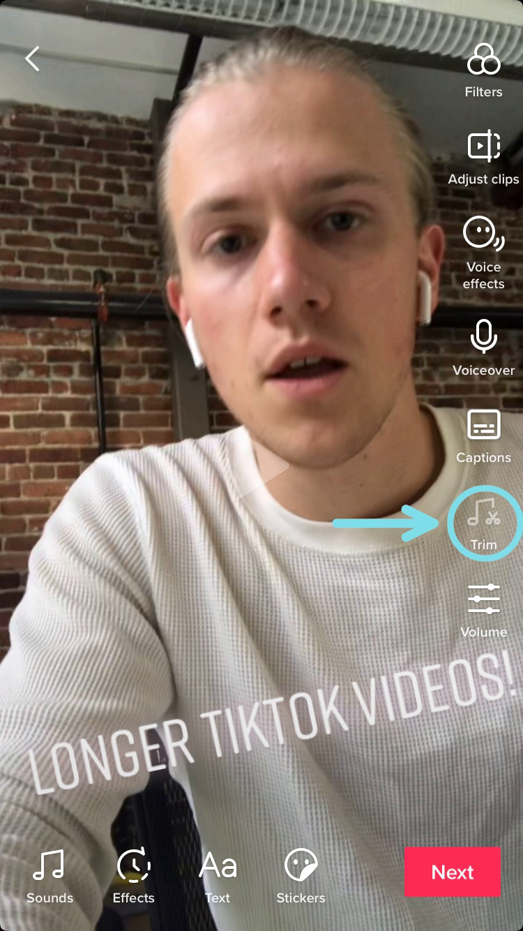 A screenshot showing that audio can't be trimmed in TikTok videos longer than a minute long