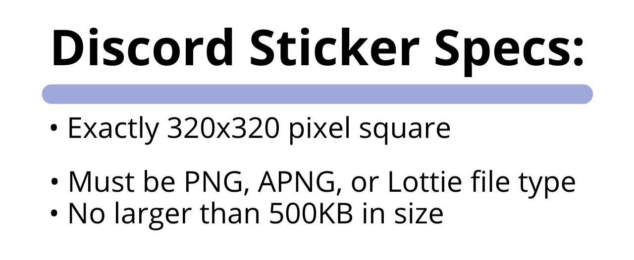 A graphic detailing the file requirements for custom Discord Stickers.
