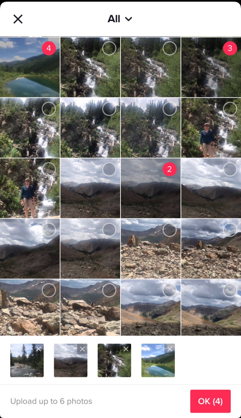 A screenshot showing how to select photos to use in a TikTok template. 