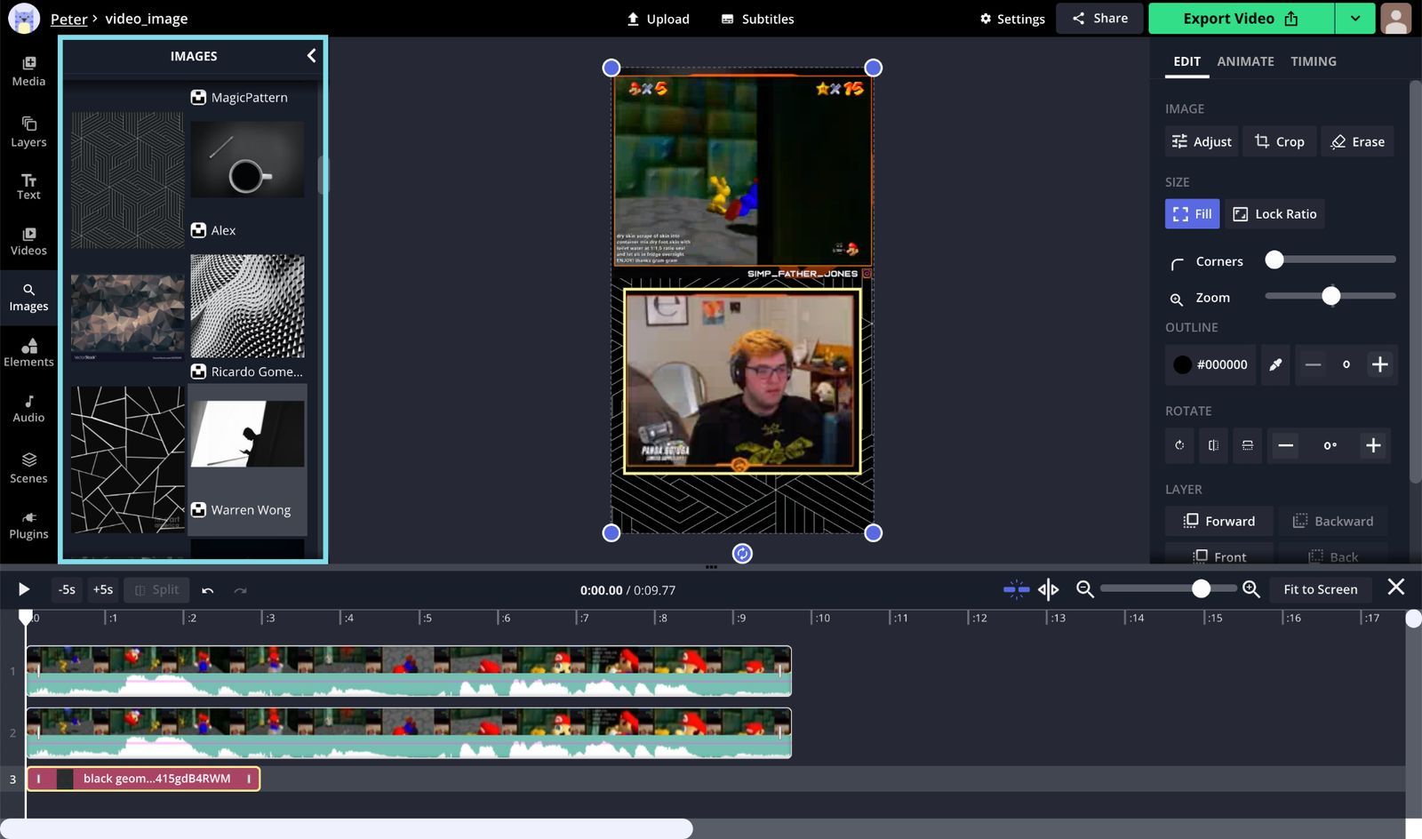 A screenshot showing how to add a background to a Twitch Clip in the Kapwing Studio. 