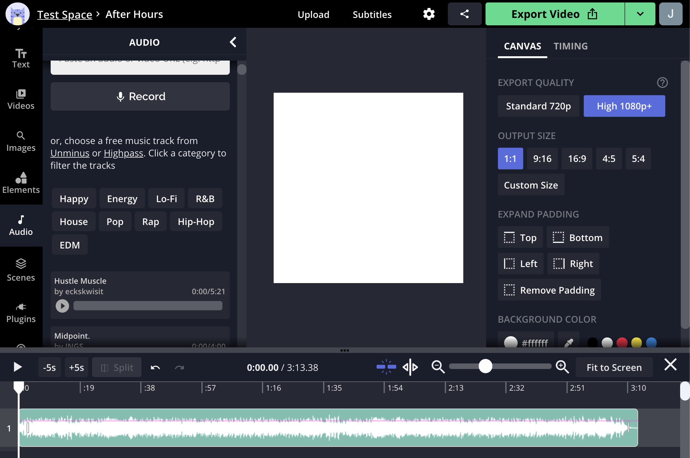 Record, browse, or import audio from "Audio" tab