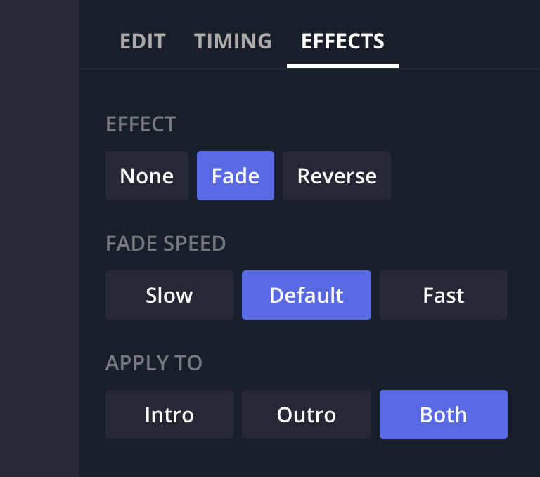 Audio fade in Effects Tab