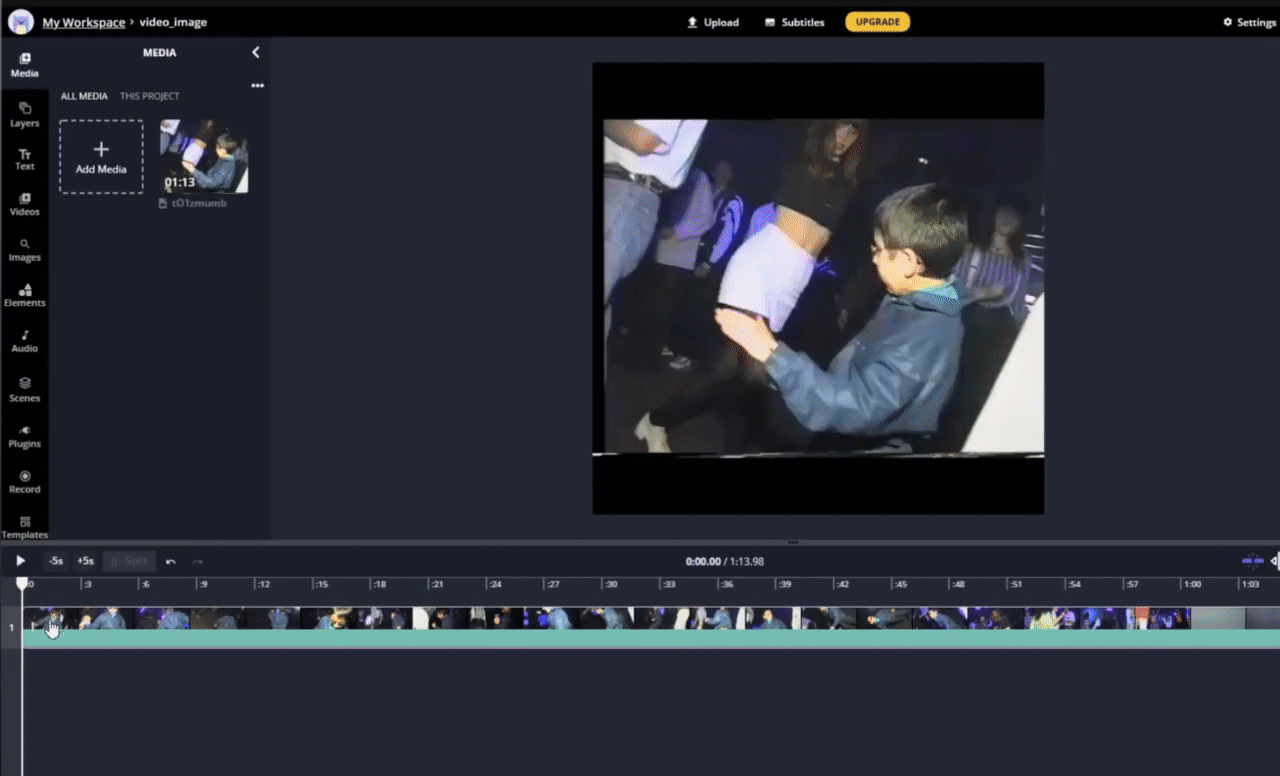 A GIF showing how to make velocity edits to a video in the Kapwing Studio