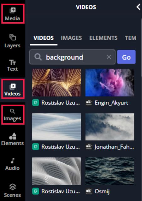 A screenshot showing how to add an image, GIF, or video to a project in the Kapwing Studio