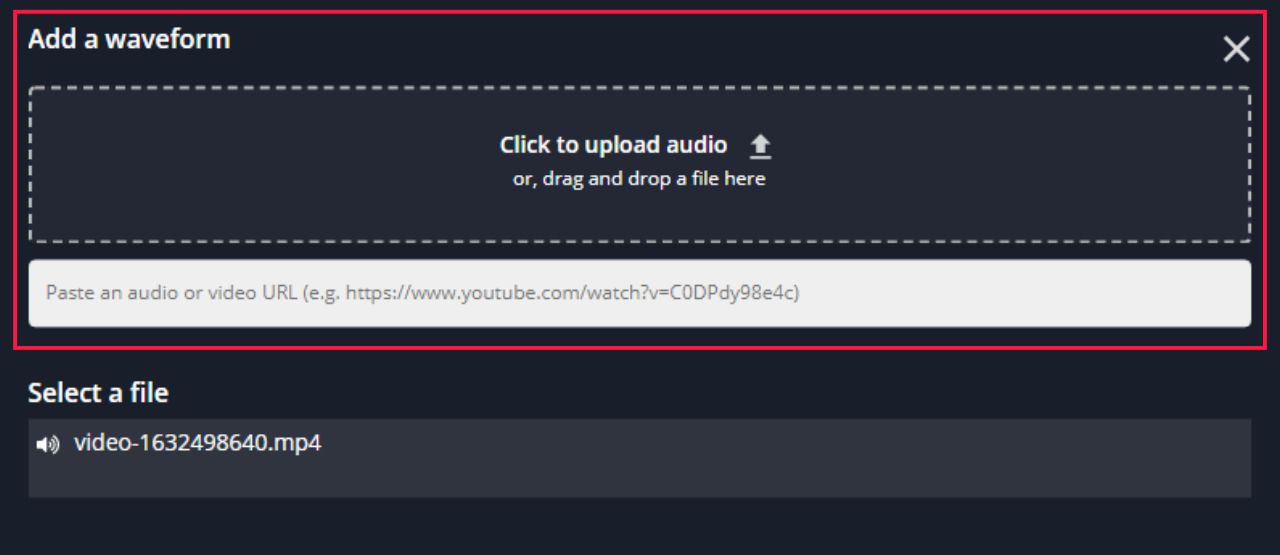 A screenshot showing the upload options for audio in the Kapwing Studio