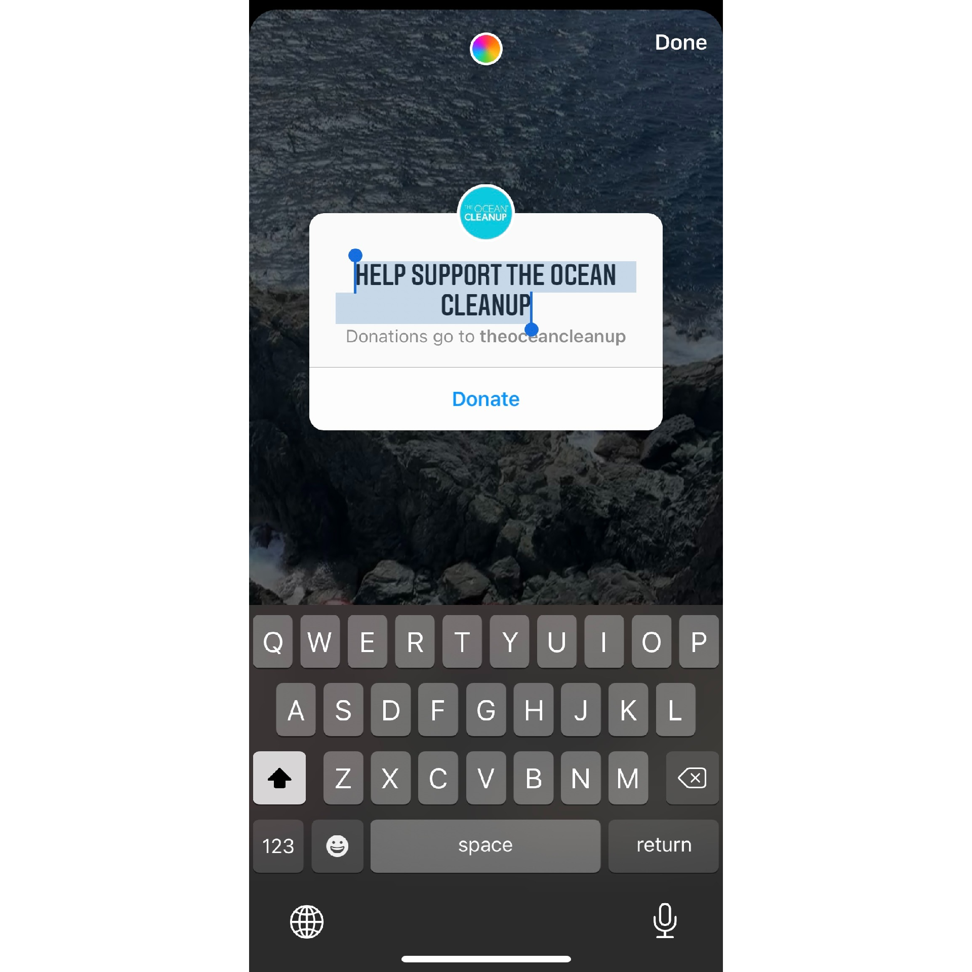 Customize the Donation Sticker text in Instagram Stories with a unique call to action.