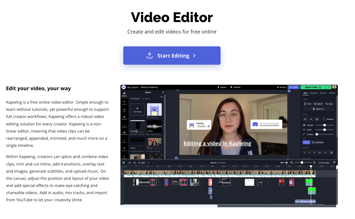 Try out the Kapwing online video editor