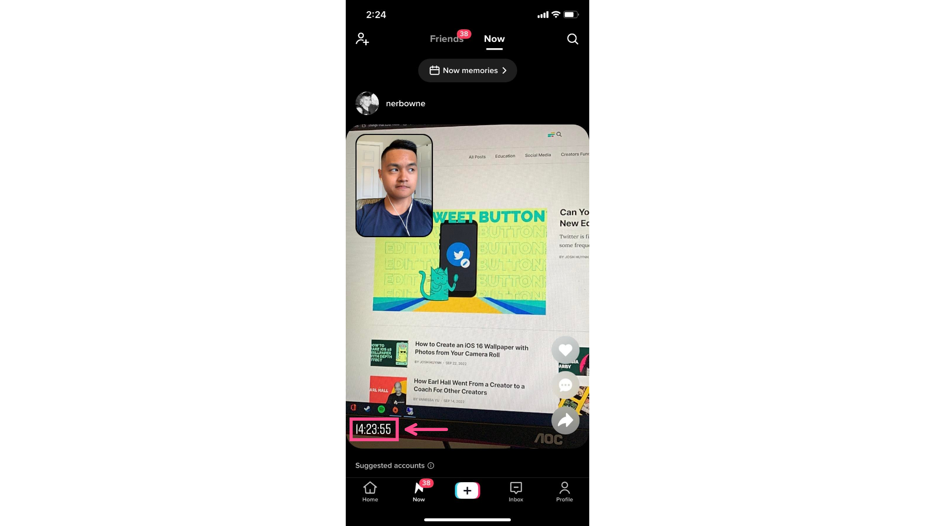 A screenshot showing a completed TikTok Now